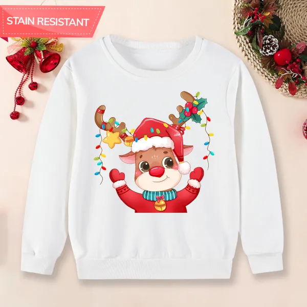 【12M-9Y】Kid Christmas Elk Print Cotton Stain Resistant Long Sleeve Sweatshirt Only $20.99 - Popopieshop.com 