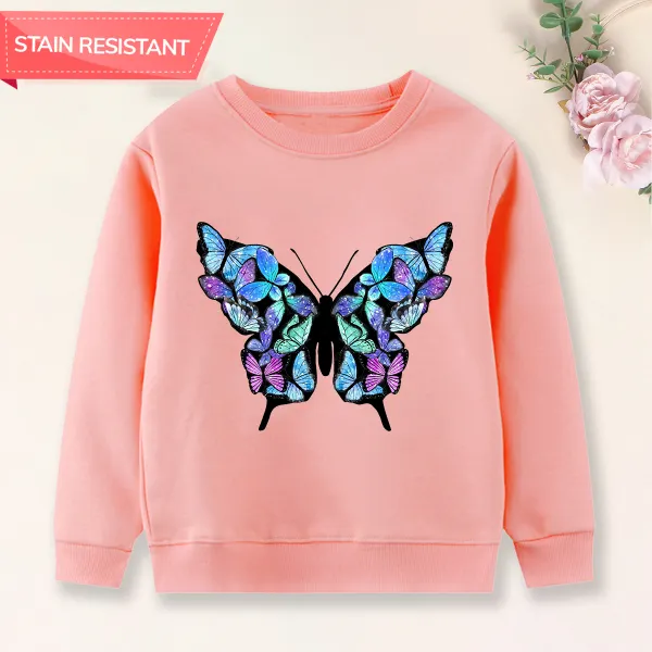 【12M-9Y】Girl Butterfly Print Cotton Stain Resistant Long Sleeve Sweatshirt - 7150 - Popopieshop.com 