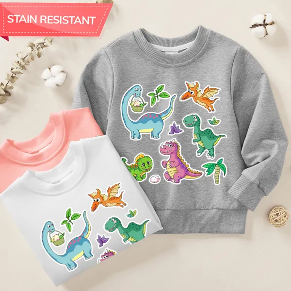【12M-9Y】Unisex Kids Cotton Stain Resistant Dinosaurs Print Long Sleeve Sweatshirt - Popopieshop.com 