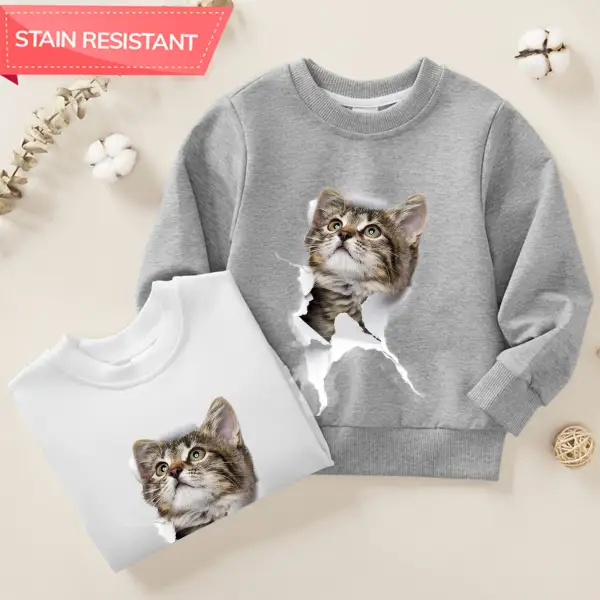 【12M-9Y】Unisex Cotton Stain Resistant Cat Print Long Sleeve Sweatshirt - Popopieshop.com 