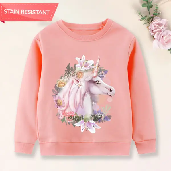 【12M-9Y】Girl Cotton Stain Resistant Unicorn Print Long Sleeve Sweatshirt - 7122 - Popopieshop.com 