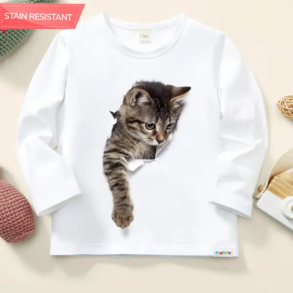 【12M-9Y】Unisex Cotton Stain Resistant Cat Letter Print Long Sleeve Tee - 7152 - Popopieshop.com 