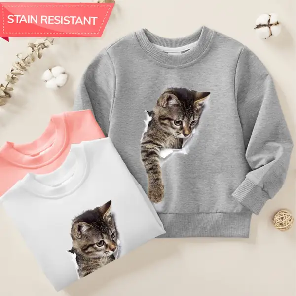 【12M-9Y】Unisex Cotton Stain Resistant Cat Print Long Sleeve Sweatshirt - 7196 - Popopieshop.com 