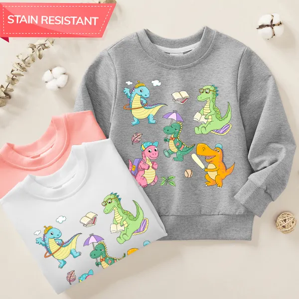 【12M-9Y】Unisex Kids Cotton Stain Resistant Dinosaurs Print Long Sleeve Sweatshirt - Popopieshop.com 