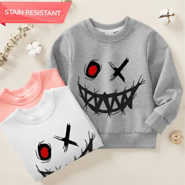 【12M-9Y】Unisex Cotton Stain Resistant Cartoon Evil Smile Print Long Sleeve Sweatshirt - Popopieshop.com 