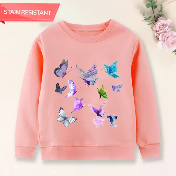 【12M-9Y】Girl Cotton Stain Resistant Butterfly Print Long Sleeve Sweatshirt - Popopieshop.com 