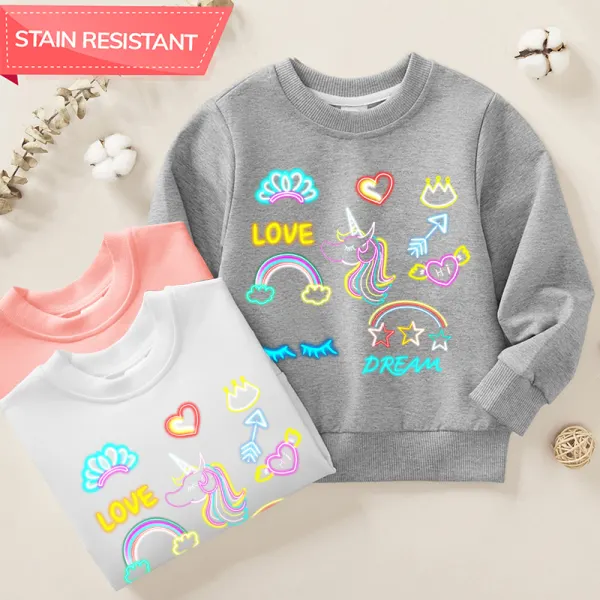 【12M-9Y】Girls Cotton Stain Resistant Unicorns Print Long Sleeve Sweatshirt - 7160 - Popopieshop.com 