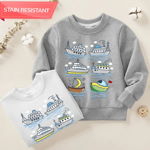 【12M-9Y】Boys Cotton Stain Resistant Ships Print Long Sleeve Sweatshirt - Popopieshop.com 