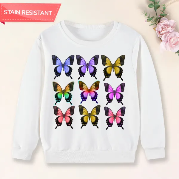 【12M-9Y】Girls Cotton Stain Resistant Butterfly Print Long Sleeve Sweatshirt Only $20.99 - Popopieshop.com 