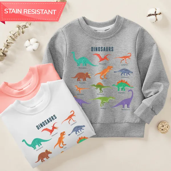 【12M-9Y】Unisex Kids Cotton Stain Resistant Dinosaurs Print Long Sleeve Sweatshirt - Popopieshop.com 
