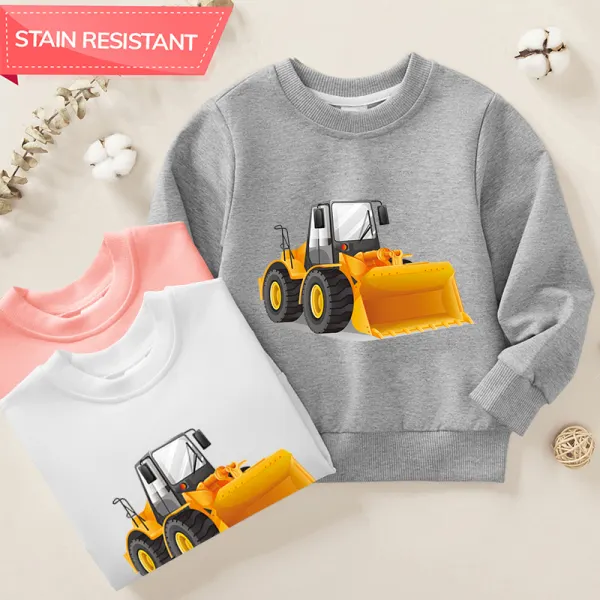 【12M-9Y】Boy Excavator Print Cotton Stain Resistant Long Sleeve Sweatshirt - Popopieshop.com 