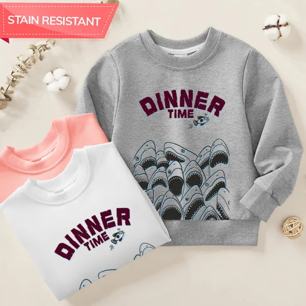 【12M-9Y】Boy Shark And Letter Print Cotton Stain Resistant Long Sleeve Sweatshirt - Popopieshop.com 