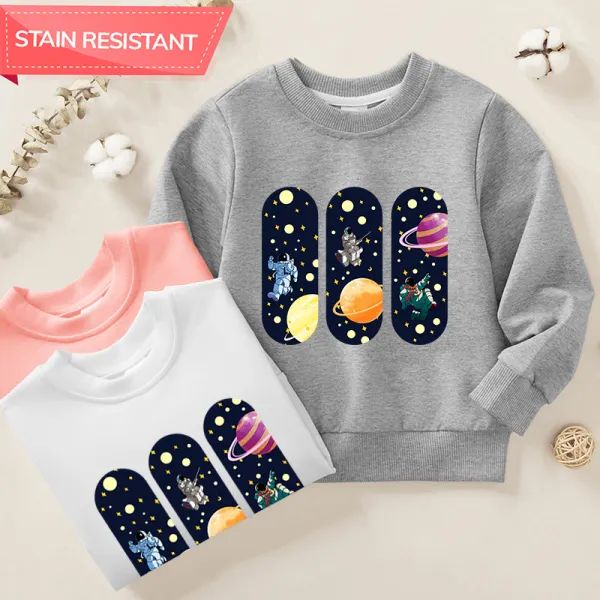【12M-9Y】Kids Planet And Astronaut Print Cotton Stain Resistant Long Sleeve Sweatshirt - Popopieshop.com 