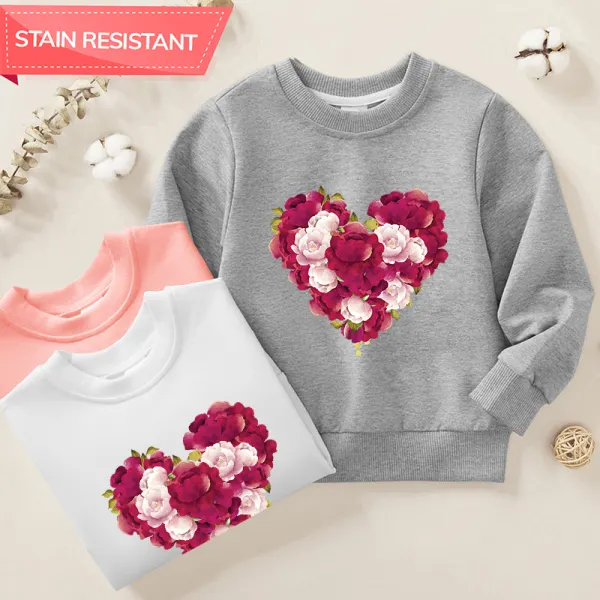 【12M-9Y】Girl Flower Heart Shape Print Cotton Stain Resistant Long Sleeve Sweatshirt - Popopieshop.com 