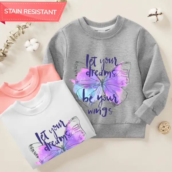 【12M-9Y】Girl Cotton Stain Resistant Butterfly Print Long Sleeve Sweatshirt - Popopieshop.com 