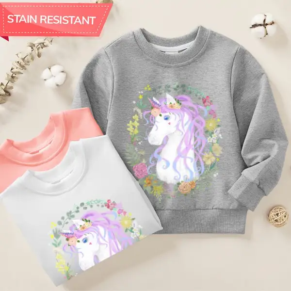 【12M-9Y】Girl Cotton Stain Resistant Unicorn Print Long Sleeve Sweatshirt - Popopieshop.com 