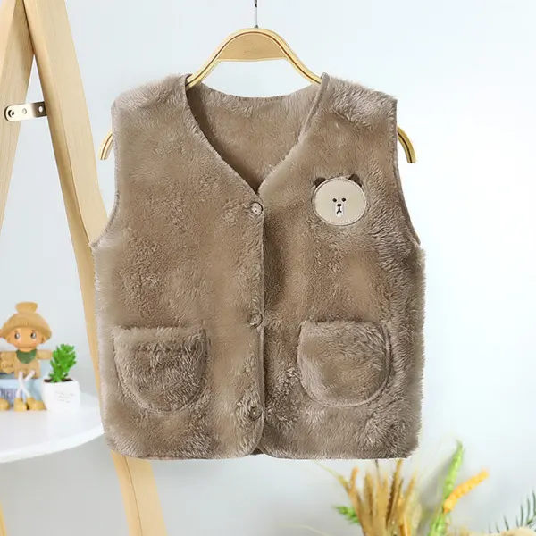 【12M-7Y】Kids Cute Solid Color Flannel Keep Warm V Neck Gilet - 9101 - Popopieshop.com 