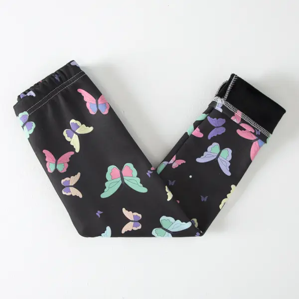 【2Y-13Y】Girls Casual Butterfly & Houndstooth & Flowers Fleece Leggings Only $4.99 - Popopieshop.com 