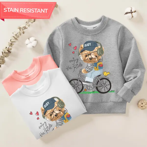 【12M-9Y】Unisex Kids Cotton Stain Resistant Bear Print Long Sleeve Sweatshirt - Popopieshop.com 