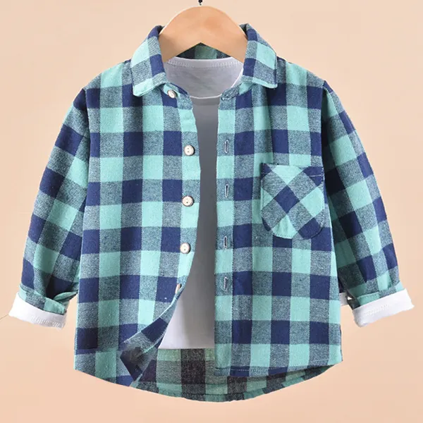 【18M-9Y】Boys Multicolor Plaid Long-sleeved Shirt (Shirt Only) - Popopieshop.com 