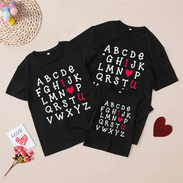 Casual Black Letter Print Short Sleeve Family Matching Outfits - Popopieshop.com 