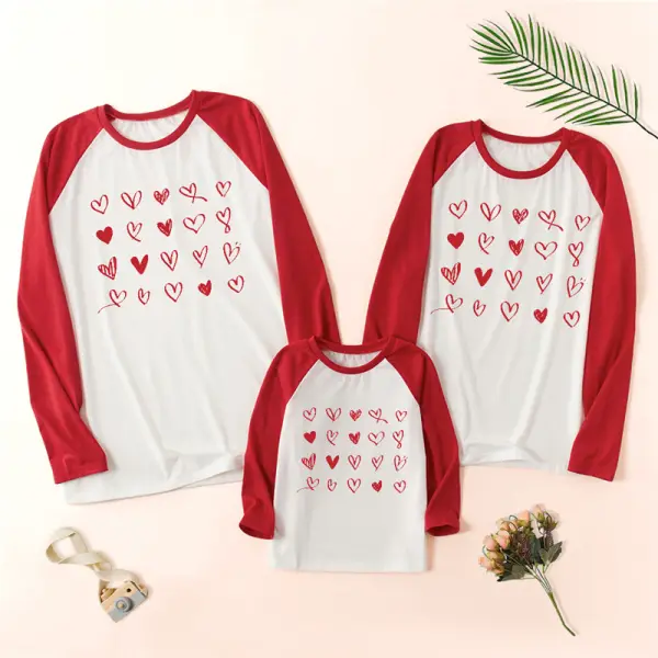 Casual Red Heart Print Long Sleeve Family Matching Outfits - Popopieshop.com 