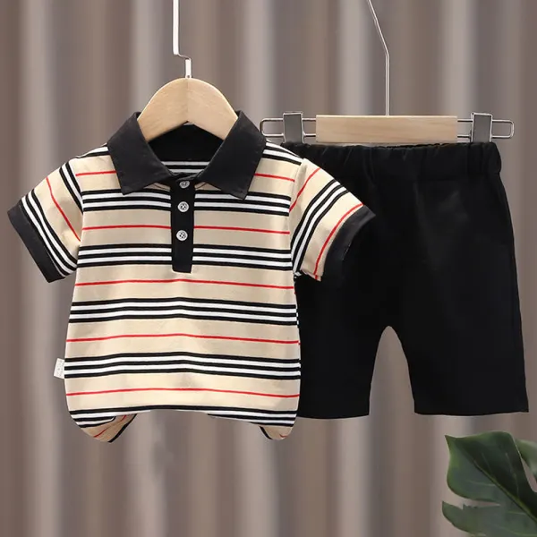 【9M-3Y】2-piece Boys Striped Short Sleeves T-shirt And Shorts Set - 4494 - Popopieshop.com 