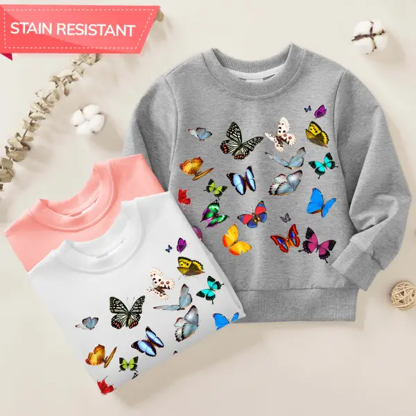 【12M-9Y】Girls Cotton Stain Resistant Butterfly Print Long Sleeve Sweatshirt - 7190 - Popopieshop.com 