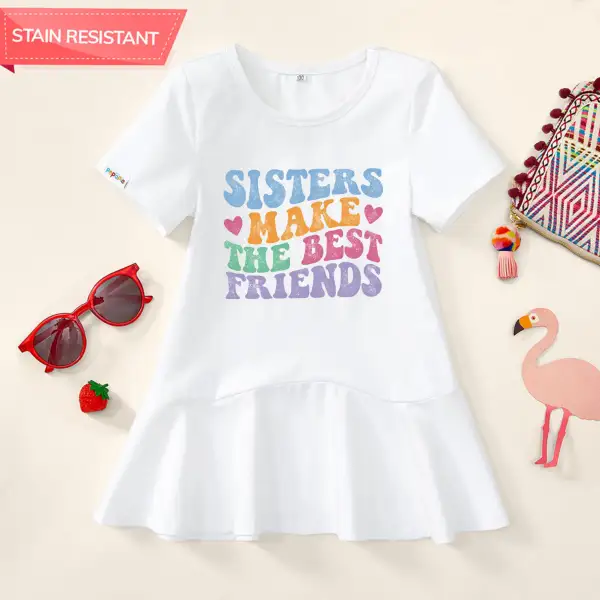 【18M-9Y】Girl Stain Resistant Cotton Letter Print Short-sleeved Dress Only $19.99 - Popopieshop.com 