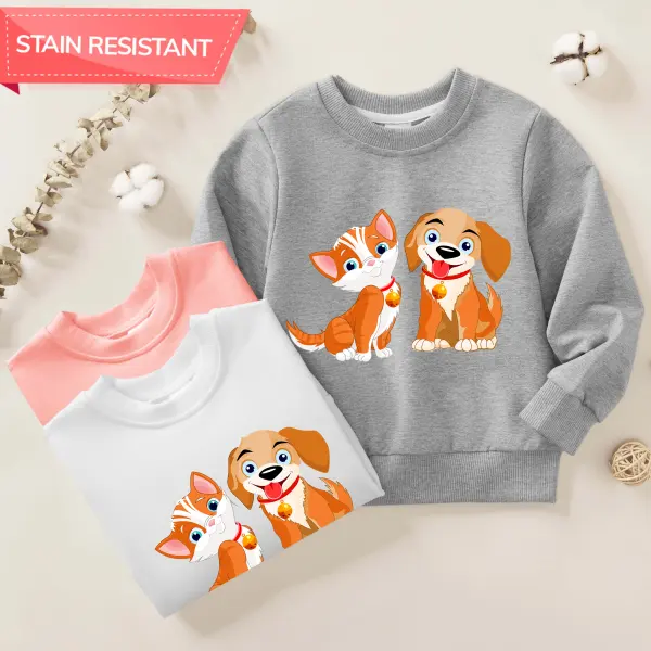 【12M-9Y】Kids Cartoon Puppy Print Cotton Stain Resistant Long Sleeve Sweatshirt - Popopieshop.com 
