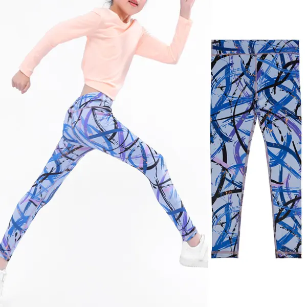 【3Y-13Y】Girl Casual Sports Geometric Mermaid Unicorn Cartoon Print High Waist Stretch Yoga Pants - Popopieshop.com 