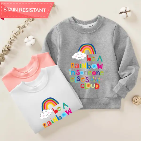【12M-9Y】Girls Cotton Stain Resistant Rainbow Letter Print Long Sleeve Sweatshirt - Popopieshop.com 