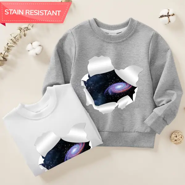 【12M-9Y】Unisex Cotton Stain Resistant Three-dimensional Cosmic Starry Sky Print Long Sleeve Sweatshirt - Popopieshop.com 