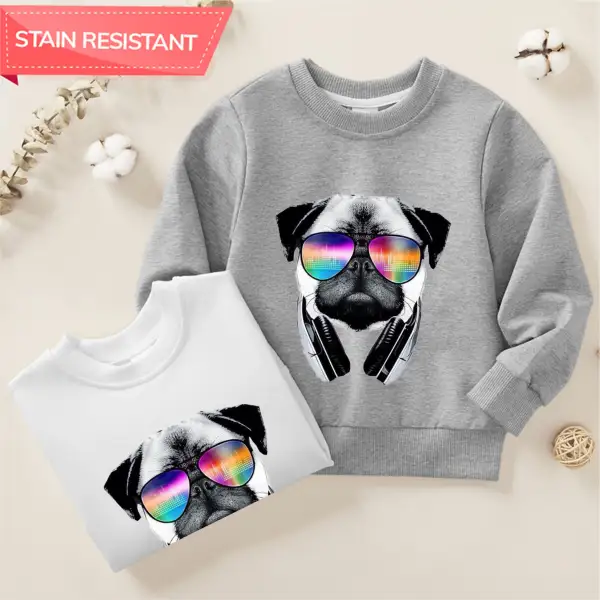 【12M-9Y】Boy Cotton Stain Resistant Glasses Dog Print Long Sleeve Sweatshirt - Popopieshop.com 