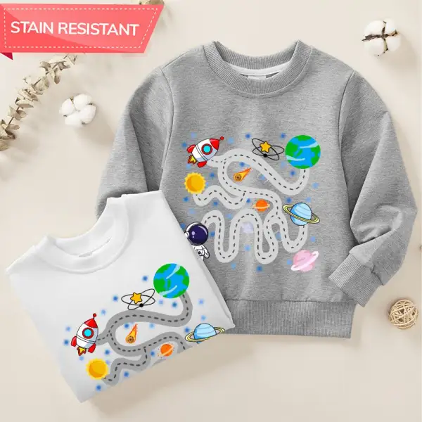 【12M-9Y】Unisex Cotton Stain Resistant Cosmic Starry Sky Astronaut Print Long Sleeve Sweatshirt - Popopieshop.com 