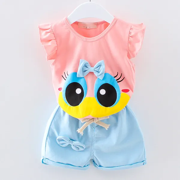 【12M-4Y】2-piece Girls Cute Cartoon Print T-shirt And Shorts Set - Popopieshop.com 