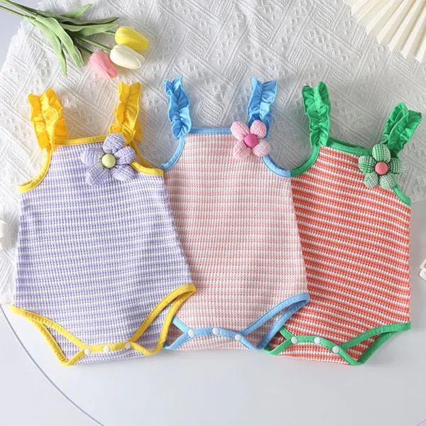 【3M-24M】Baby Girl Striped Applique Sling Romper - Popopieshop.com 