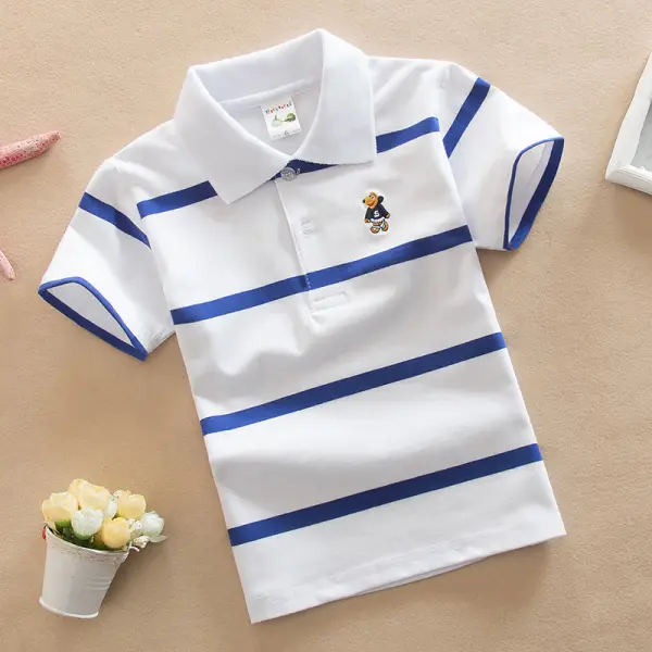 【18M-11Y】Boys Multicolor Cotton Striped Short-sleeved Polo Shirt - Popopieshop.com 