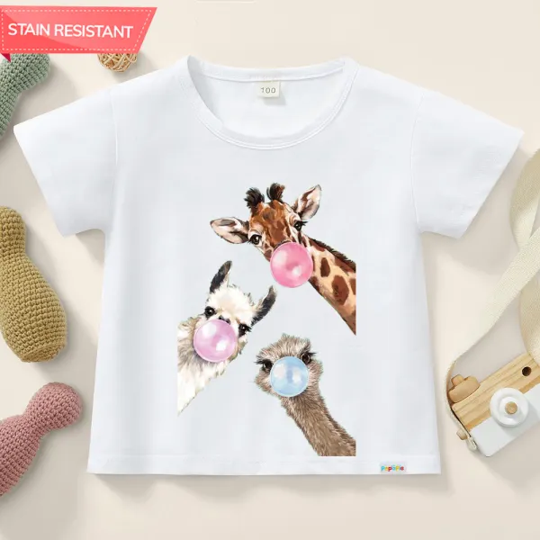 【12M-9Y】Kids Giraffe Print Cotton Stain Resistant Short Sleeve T-shirt - 7173 - Popopieshop.com 