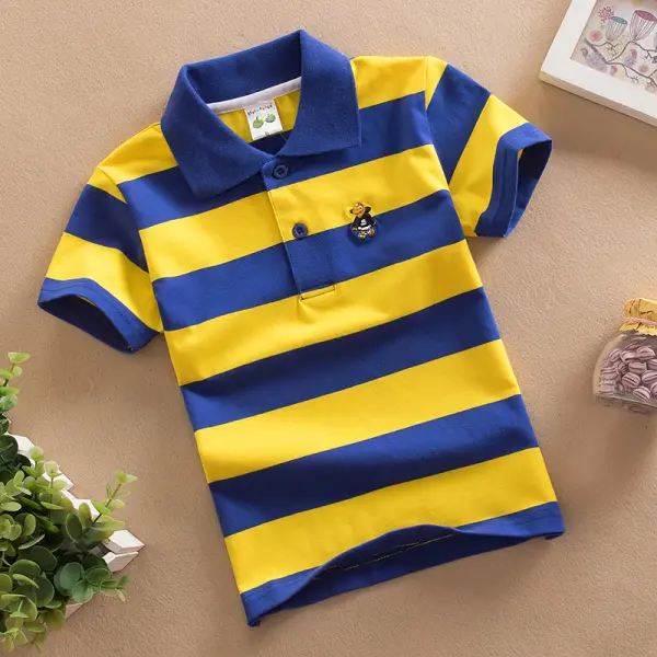 【18M-11Y】Boys Multicolor Cotton Striped Short-sleeved Polo Shirt - Popopieshop.com 