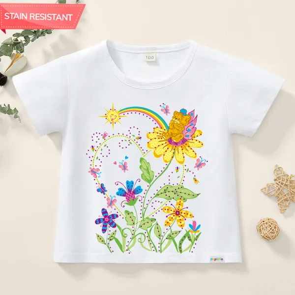 【12M-9Y】Girl Sweet Flower Print Cotton Stain Resistant Short Sleeve T-shirt Only $13.99 - Popopieshop.com 