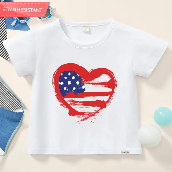 【12M-9Y】Kids Casual Independence Day Flag Print Cotton Stain Resistant Short Sleeve T-shirt - Popopieshop.com 