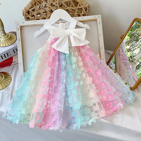 【18M-9Y】Girl Sweet Color Three-dimensional Flower Sleeveless Dress - 33179 - Popopieshop.com 