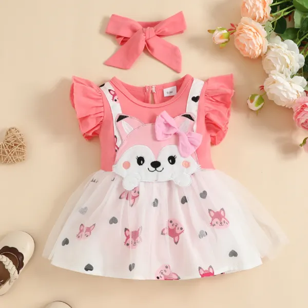 【0M-18M】2-piece Baby Girl Cute Cartoon Fox Pattern Dress With Headband - Popopieshop.com 