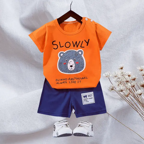 【12M-7Y】Boy Casual Cartoon Print Short Sleeve T-shirt And Shorts Set Only $7.99 - Popopieshop.com 
