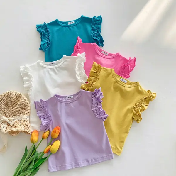 【18M-9Y】Girl Sweet Cute Cotton Solid Color Multicolor Ruffled Tank Top - Popopieshop.com 