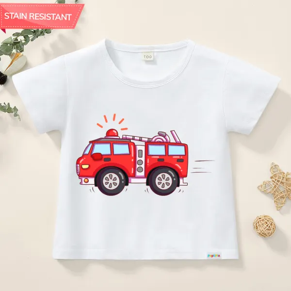 【12M-9Y】Boy Cute Cotton Stain Resistant Fire Enginer Print Short Sleeve Tee - Popopie.com 