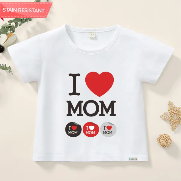 【12M-9Y】Unisex Kids Mother's Day Letter Heart-shaped Print Antifouling Cotton Short Sleeve T-shirt - Popopieshop.com 