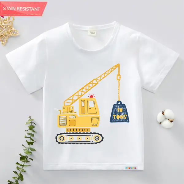 【12M-9Y】Boy Cotton Stain Resistant Car Print Short Sleeve Tee - Popopieshop.com 