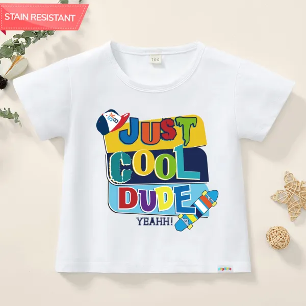 【12M-9Y】Boy Cute Letter Print Cotton Stain Resistant White Short Sleeve T-shirt - Popopieshop.com 